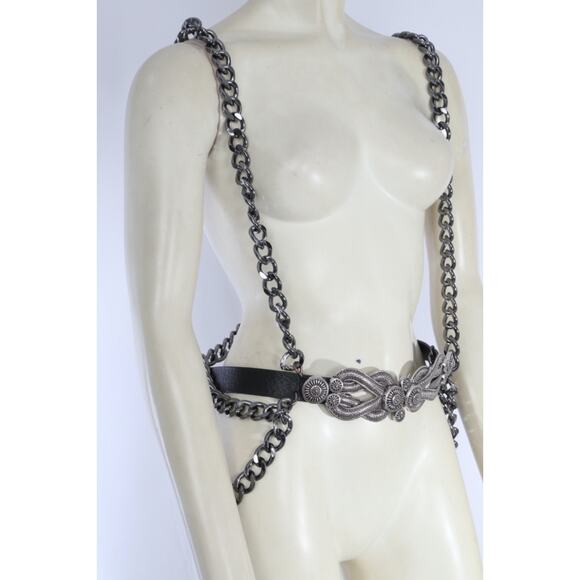 Unbranded Accessories - Black One Of A kind Leather Chain Harness Belt Restored Gothic Statement Size S